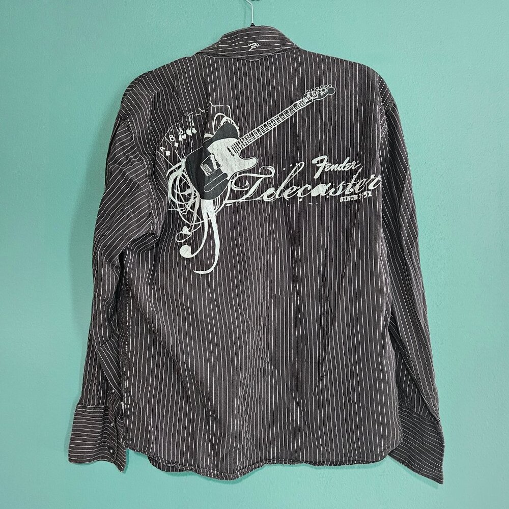 Fender Telecaster Graphic Print Button Down Shirt Mens Large Rock & Roll Black
